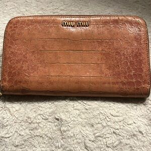 Mui Mui Crock Embossed Pink Wallet
